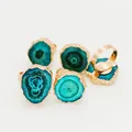 Five gold adjustable rings with blue agate crystal sunflower natural stones on white background - Sun Flower Natural Stone Style (TGB7525792341) / Lake Blue