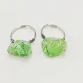 Handmade silver wire-wrapped ring featuring natural raw green crystals with open band - Raw Fluorite Style / Green