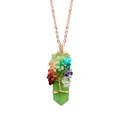 Tree of Life wire wrapped green hexagonal crystal pendant necklace with colorful stones - Pendant Only (No Chain) / Green Aventurine