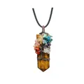 Regenboog kristallen Levensboom hanger ketting met handgewikkelde draad en gekleurde steen - Levensboom Draadomwikkelde Stijl / Tijgeroog Antiek Brons