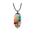 Regenboog kristallen levensboom hanger ketting met roze kwarts en koperdraad wikkeling - Levensboom Draadomwikkelde Stijl / Aardbeienkwarts Antiek Brons