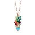 Detail of tree of life wire-wrapped opal hexagonal prism pendant with multicolored stones - Pendant Only (No Chain) / Opalite
