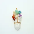 Close-up of tree of life wire-wrapped crystal pendant with multi-color chakra stones - Pendant Only (No Chain) / White Crystal