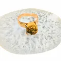 Natural agate druzy slice ring in gold plating with an adjustable open band design - Golden Yellow Druzy Style / Gold