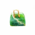 Mini green aventurine gemstone handbag carving with a golden metal handle decoration - Green Agate