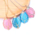 Handmade wire wrapped Tree of Life pendant necklace with cat's eye stone in teardrop shape - Tree of Life Waterdrop Shape (QG029)