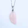 Natural pink quartz angel wing pendant necklace with silver chain for women - Rose Quartz
