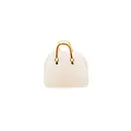 Mini handbag ornament crafted from translucent white quartz stone with golden handle - White Crystal