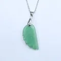 Natural green aventurine angel wing pendant necklace with delicate feather carving - Green Aventurine