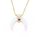 Macro detail of natural stone horn pendant with crystal studs on gold chain - Opalite (Pendant Only Without Chain)