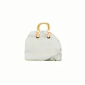 Miniature white marble stone handbag ornament with a golden metal handle decoration - Howlite
