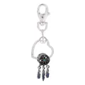 Porte-clés attrape-rêves argenté avec cadre en cœur, cristal bleu et pendentifs plumes - Style Attrape-rêves (K01)