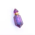 Sechseckiger Amethyst-Kristall-Parfümflaschen-Anhänger mit goldenen Metallring-Akzenten - Amethyst
