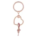 Porte-clés cœur en or rose avec bague texturée, strass roses et pendentif fleur de rose - Rose Strass Rose (K01)