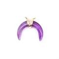 Naturstein Horn Anhänger in Lila mit vergoldeter diamantbesetzter Metallöse für Damen - Amethyst (Anhängerkette nicht enthalten)