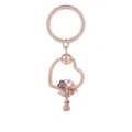 Porte-clés cœur en or rose avec pendentifs fleurs et zircons violets sur fond blanc - Cadre de Fleur de Zircone Violette (K04)