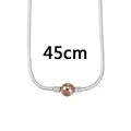 Détail d'un collier chaîne serpent argentée de 45cm avec perle décorative rose doré - Style Fermoir Boule Or Rose(AC002-1)