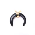 Natural black stone horn pendant with gold-plated diamond inlay for necklaces - Obsidian (Pendant Only Without Chain)
