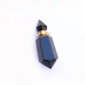 Gepolijste zwarte obsidiaan parfumfles hanger met gouden metalen dop met dubbele ringen - Obsidiaan