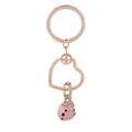 Porte-clés cœur en or rose avec charm coccinelle rose et cristaux blancs brillants - Coccinelle en Émail Rose (K05)