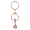 Porte-clés arbre de vie en or rose avec anneau en cœur et cristaux étincelants - Arbre de Vie Creux (K06)