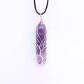 Handgefertigte Lebensbaum Amethyst Kette mit hexagonalem Kristallpunkt und Kordel - Amethyst / Nur Anhänger (Keine Kette)