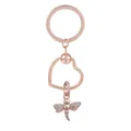 Porte-clés libellule en or rose avec cristaux et anneau en forme de cœur torsadé - Libellule en Strass Exquise (K07)