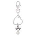 Porte-clés cœur argenté avec perle décorative et pendentif nœud en strass brillant - Style Noeud Papillon Perle (K08)