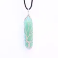 Green aventurine crystal hexagonal pillar pendant with silver wire-wrapped tree of life - Green Aventurine / Pendant Only (No Chain)