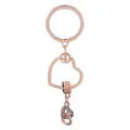 Porte-clés en alliage or rose avec cadre en cœur et doubles cœurs en strass étincelants - Spirale Double Cœur en Strass (K10)