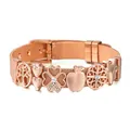 Bracelet en maille or rose avec breloques pomme et cœur et zircons cubiques brillants - Or rose