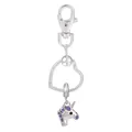 Porte-clés cœur plaqué argent avec pendentif licorne violette et fermoir mousqueton - Style Licorne Violette (K10)