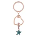Porte-clés cœur or rose avec texture chaîne serpent et pendentif étoile étincelant - Étoile à Cinq Branches en Strass Bleu (K13)