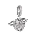 Pendentif cœur avec ailes d'ange en argent et cristaux scintillants pour bracelet DIY - Style d'Ailes d'Ange en Cœur (Style 3)