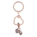 Porte-clés cœur en or rose élégant avec anneau torsadé et breloques en cristal - Double Cœur Pavé Texture Corde (K14)