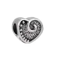 Perle de breloque cœur rétro avec motifs de spirales vintage et fini argenté - Style Cœur à Spirale