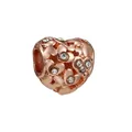 Pendentif cœur en or rose avec motifs floraux ajourés et cristaux étincelants - Cœur Évidé (BA772-9) / Or rose