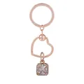 Porte-clés cœur en or rose avec un pendentif central carré en oxyde de zirconium - Cœur Corde Strass Carré (K16)