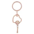 Porte-clés cœur en or rose avec perle filigrane et pompons de chaînes délicats - Gland à Perles Creuses (K17)