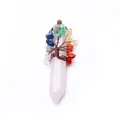 Colgante árbol de la vida con pilar de opalo, alambre de cobre y piedras de chakra color - Rose Quartz (With Cord)
