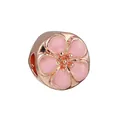 Charme de fleur en or rose avec pétales en émail rose pour bracelet DIY créatif - Fleur Rose (BA772-8) / Or rose