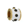 Charme cylindre doré avec émail blanc et strass noirs pour bracelets de bricolage - Perle en Zircone Noire (BA772-4)