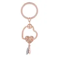 Porte-clés cœur en or rose avec gravures et plumes métalliques de style bohème - Plume Bicolore Bohème (K21)
