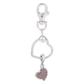 Porte-clés cœur argenté avec strass roses et design de corde torsadée évidée - Style Mini Cœur Zircone Rose (K22)