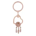 Porte-clés en or rose avec cadre en cœur et trois pendentifs de plumes détaillées - Pendentif Plume Attrape-Rêves (K23)