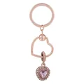 Porte-clés cœur en or rose avec pendentif gemme rose et texture chaîne serpent - Style Gemme Cœur Rose (K24)