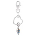 Porte-clés argenté avec cadre en cœur et pendentif lapin en émail à rayures bleues - Style Lapin Rayé Bleu (K29)