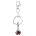 Porte-clés argenté avec cadre en cœur et breloque ronde pavée de zircons rouges - Style Cœur Pavé Zircone Rouge (K33)