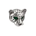 Charm léopard argenté avec taches noires et yeux verts pour bracelets DIY - Style Tête de Léopard Vintage