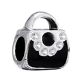 Charm en forme de sac à main argenté avec émail noir et cristaux blancs brillants - Style Sac à Main Noir